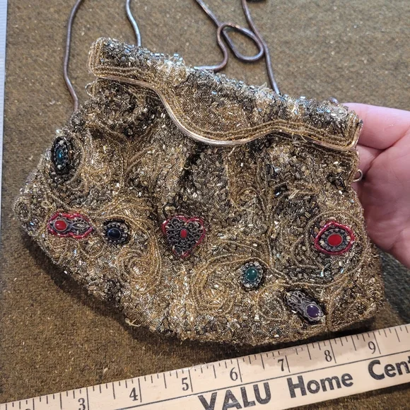 Vintage beaded purse, chain handle - Picture 2 of 11